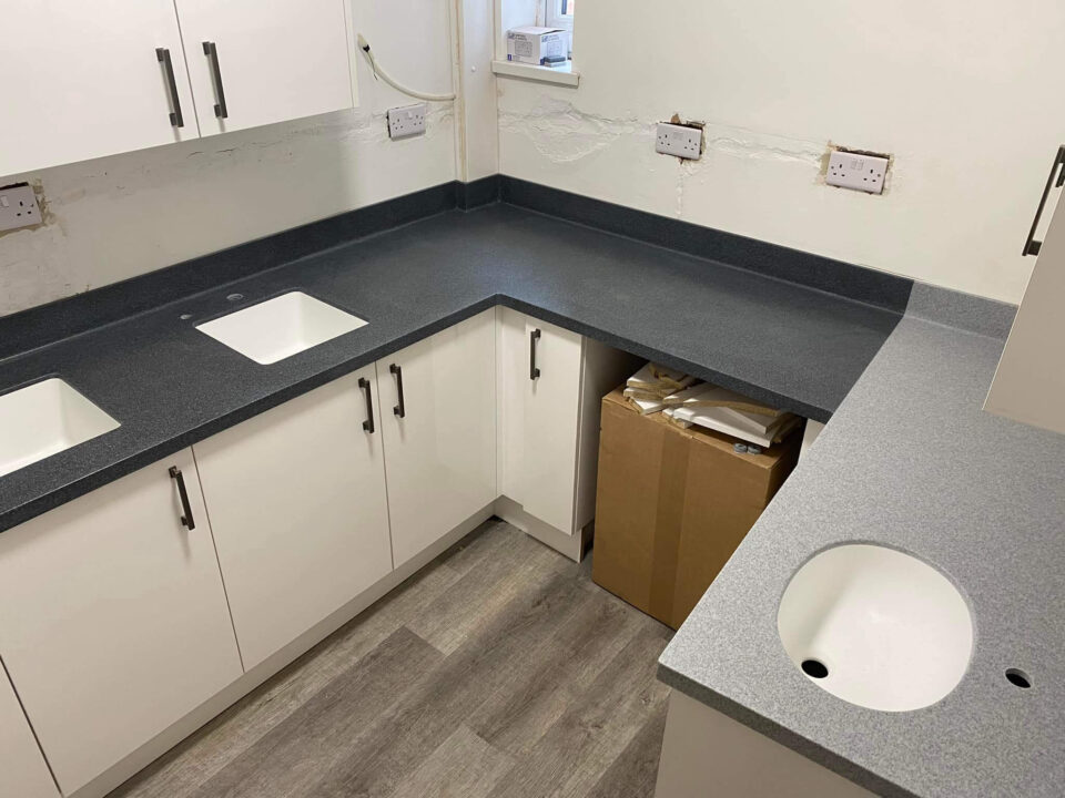 Dental worktops in Tristone Black Pepper